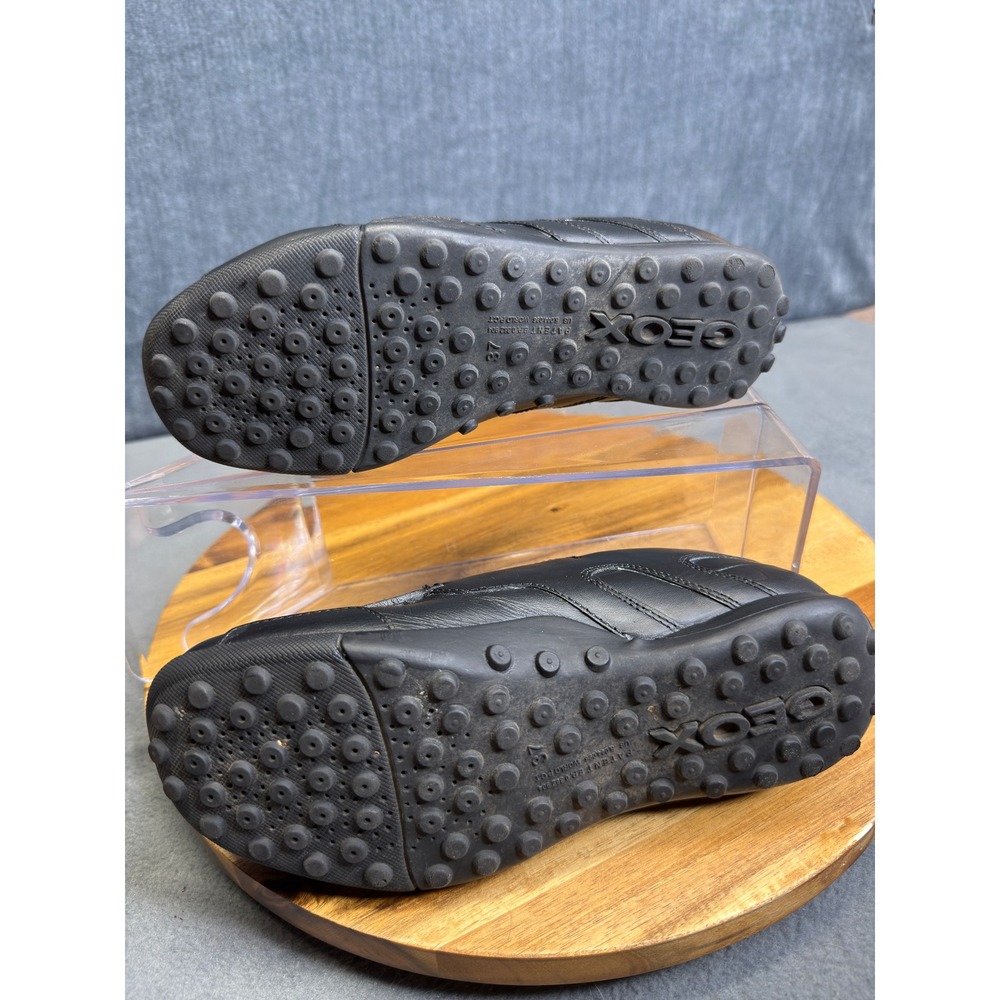 Geox Respira Loafers Women 5 Black Leather Hook Loop Strap Moc Toe Driving Shoes - Picture 10 of 14